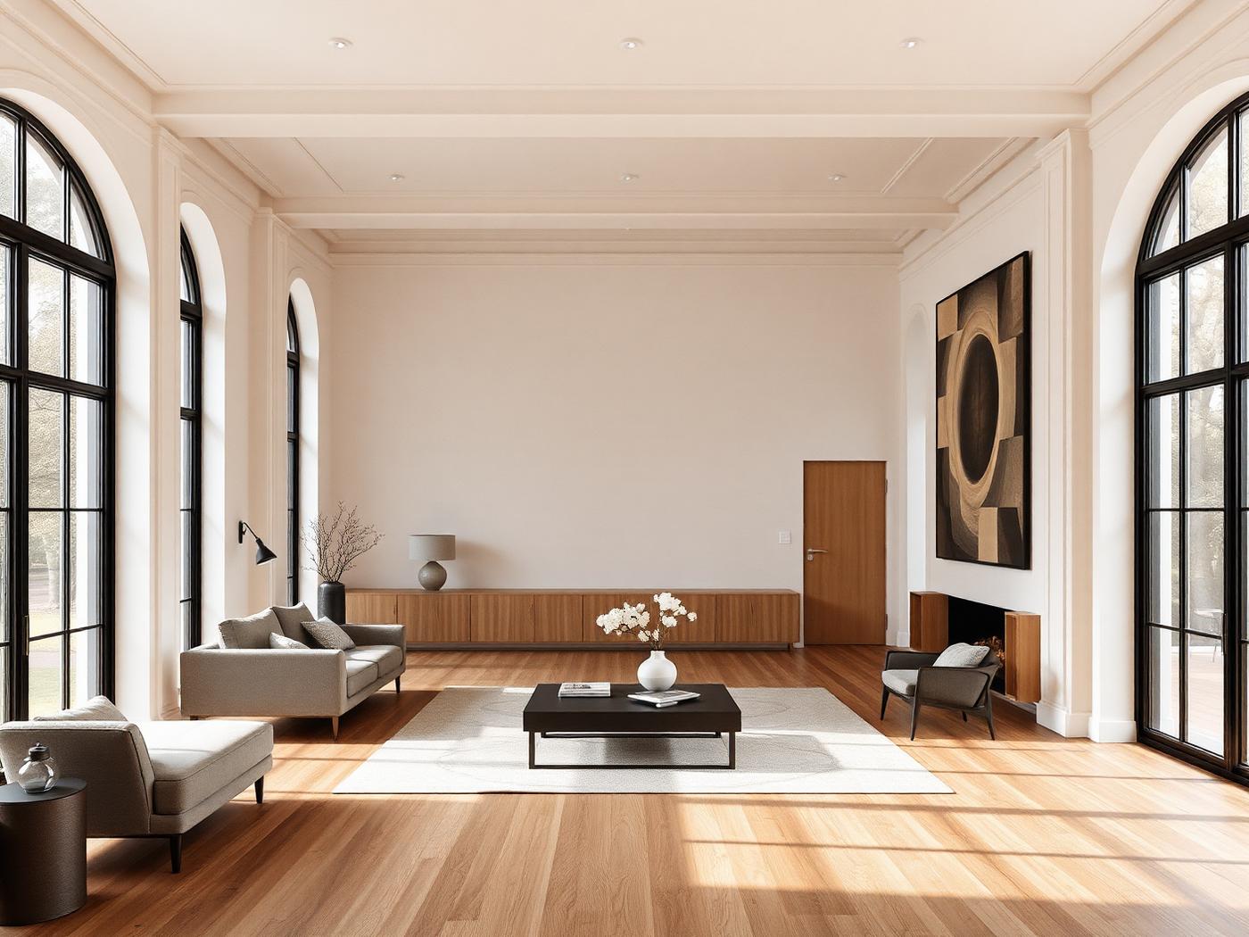 Bright minimalist living room prepared for a rental handover